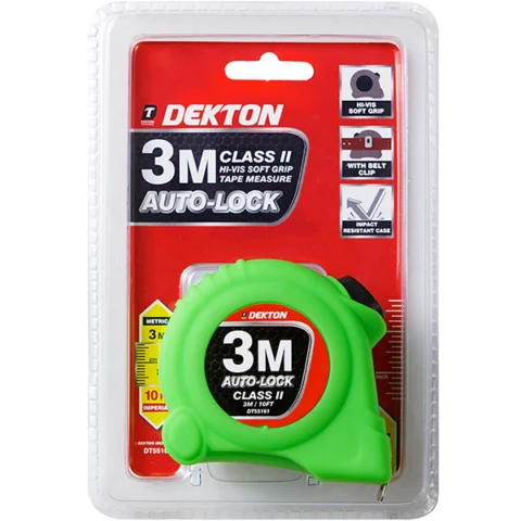 Dekton Hi-Vis Green Soft Grip Auto-Lock Tape Measure 3m