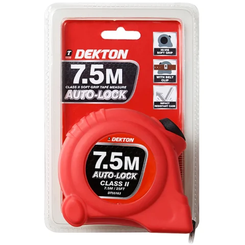 Dekton Hi-Vis Red Soft Grip Auto-Lock Tape Measure 7.5m
