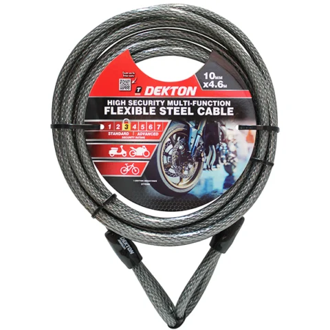 Dekton High Security Multi-Function Black Flexible Steel Cable 10mm X 4.6m