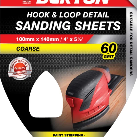 Dekton Hook & Loop Detail 60 Grit Sanding Sheets 100mm X 140mm 5 Pack