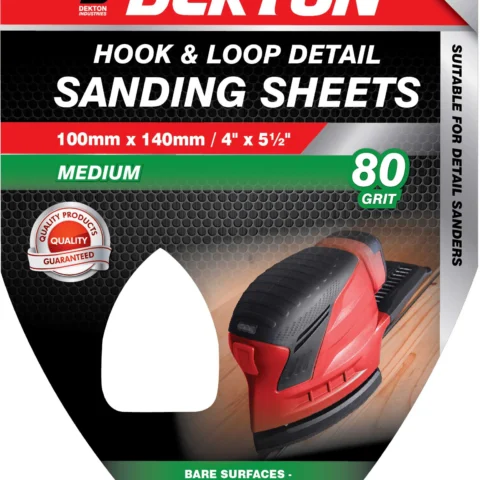 Dekton Hook & Loop Detail 80 Grit Sanding Sheets 100mm X 140mm 5 Pack