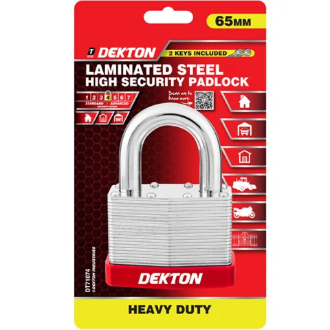 Dekton Laminated Steel High Security Padlock With 2 Keys 65mm