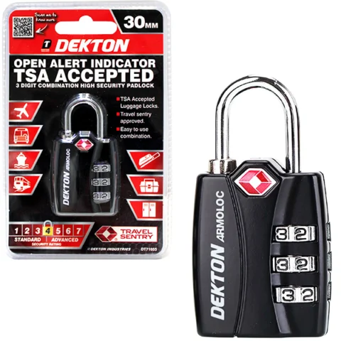 Dekton Open Alert Indicator Tsa 3 Digit Combination Padlock 30mm