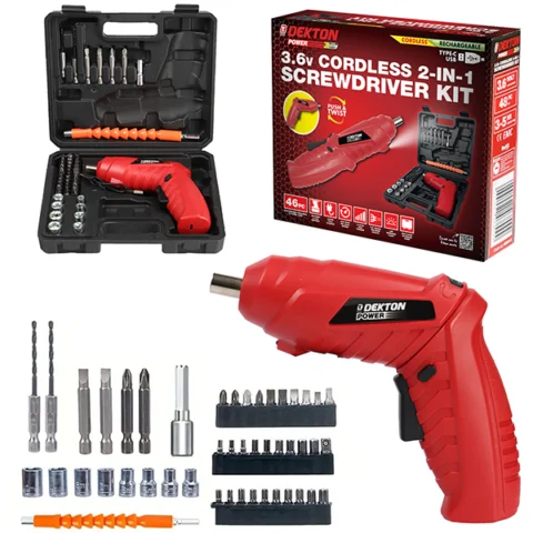 Dekton Power 3.6V Cordless 2-in-1 Screwdriver Kit 46pc