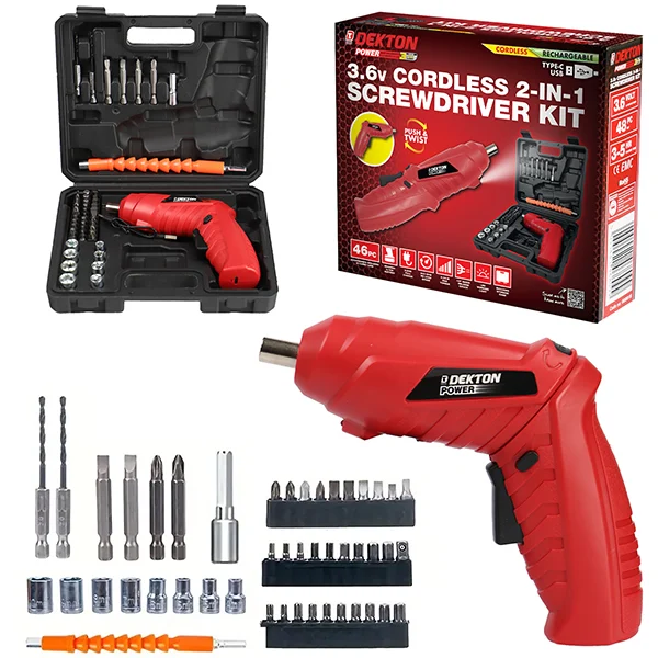 Dekton Power 3.6V Cordless 2-in-1 Screwdriver Kit 46pc