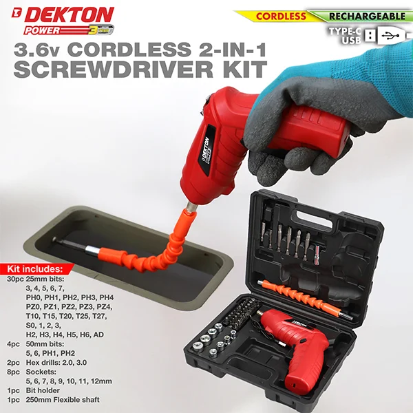 Dekton Power 3.6V Cordless 2-in-1 Screwdriver Kit 46pc