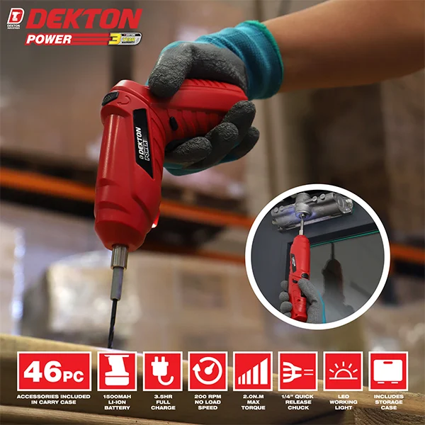 Dekton Power 3.6V Cordless 2-in-1 Screwdriver Kit 46pc