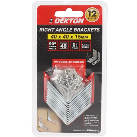Dekton Right Angle Brackets 40mm X 40mm X 15mm 12 Pack