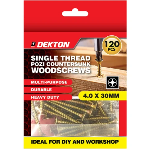 Dekton Single Thread Pozi Countersunk Wood Screws 4.0 x 30mm 120 Pack