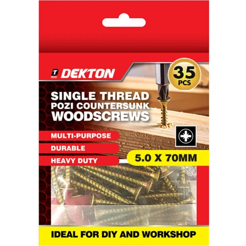 Dekton Single Thread Pozi Countersunk Wood Screws 5.0 X 70mm 35 Pack