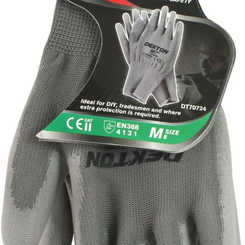 Dekton Snug Fit PU-Coated Grey Working Gloves Medium