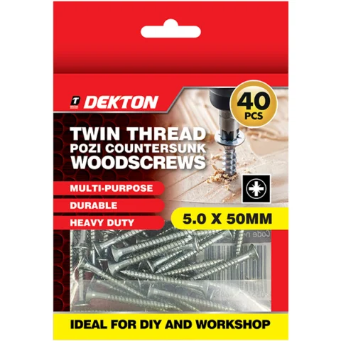 Dekton Twin Thread Pozi Countersunk Wood Screws 5.0 X 50mm 40 Pack
