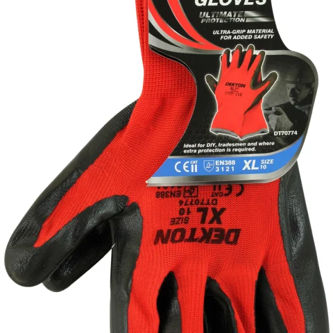 Dekton Ultra Grip Working Gloves Black/Red Nitrile 10/Xl