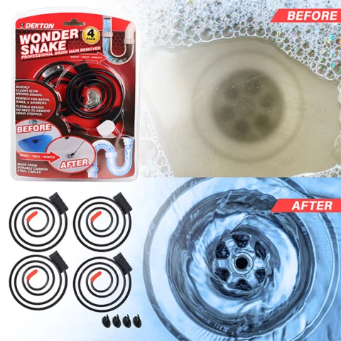 Dekton Wonder Snake Drain Hair Remover 4 Pack