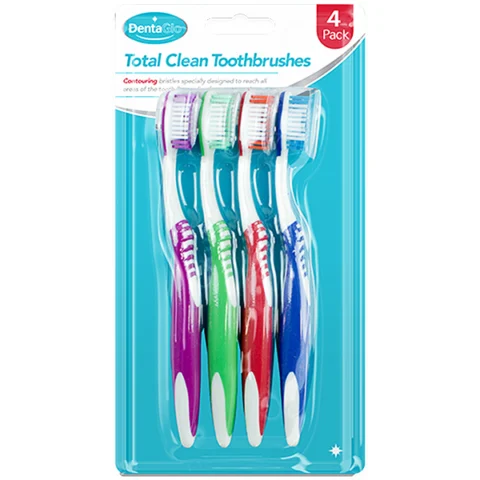 Dentaglo Assorted Colour Total Clean Toothbrushes 4 Pack