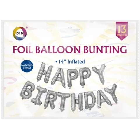 DID 14" Silver Foil Balloon Bunting Set 13pc