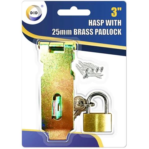 DID 3" Hasp With 25mm Brass Padlock Set