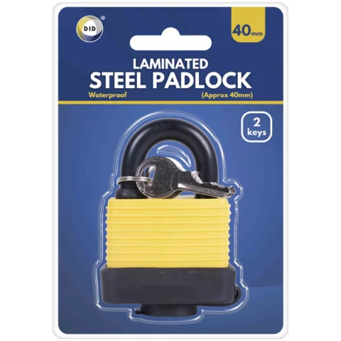 DID 40mm Laminated Steel Waterproof Padlock with 2 Keys Set