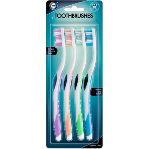 DID Assorted Colour Comfort Grip Adult Toothbrushes 4 Pack