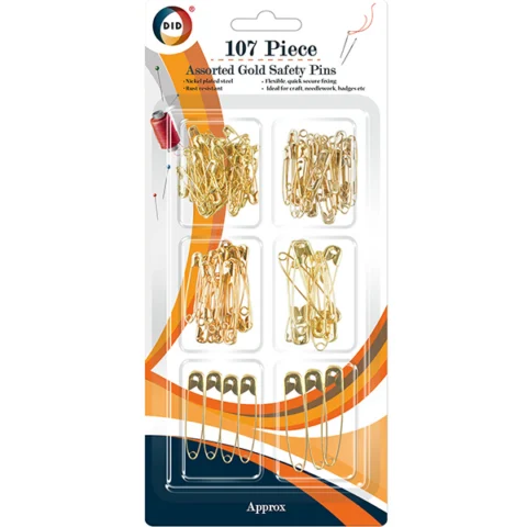 DID Assorted Gold Safety Pins Set 107pc