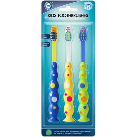 DID Assorted Suction Base Kids Toothbrushes 3 Pack