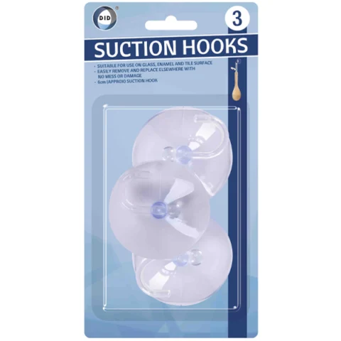 DID Clear 6cm Suction Hooks 3 Pack