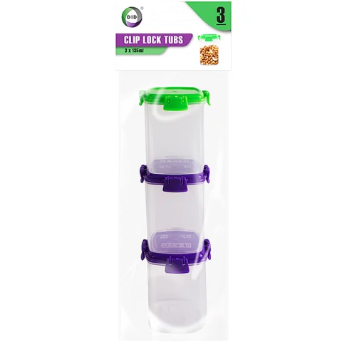 DID Clip Lock Tubs 135ml Assorted 3 Pack