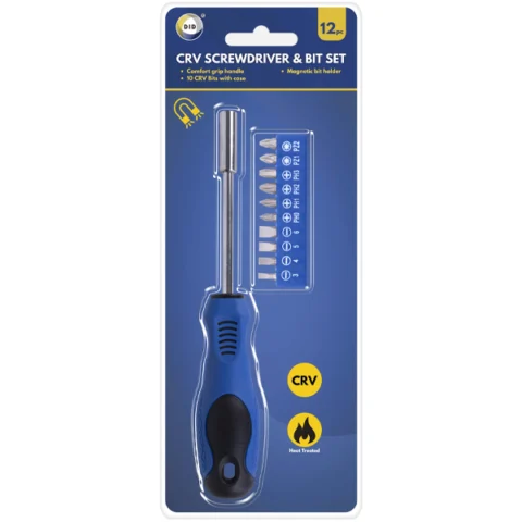 DID CRV Comfort Grip Head-Treated Screwdriver & Bit Set 12pc