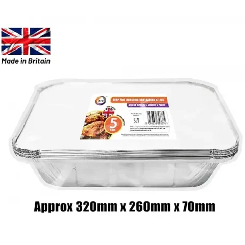 DID Deep Foil Roasting Containers & Lids 5 Pack 32cm x 26cm x 7cm