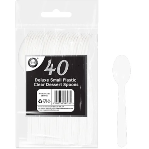DID Deluxe Clear Reusable Small Plastic Dessert Spoons 40 Pack