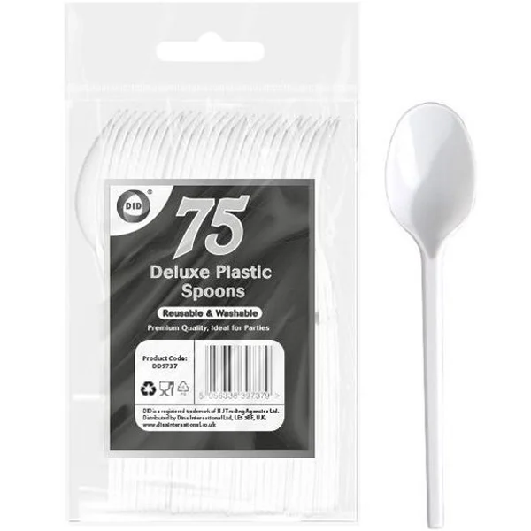 DID Deluxe White Reusable Plastic Spoons 75 Pack