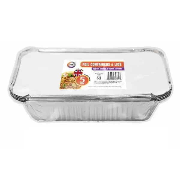 DID Foil Containers & Lids 5 Pack 20cm X 11cm X 5cm