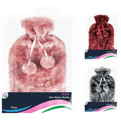 DID Hot Water Bottle & Deluxe Plush Cover 2l Assorted Colours