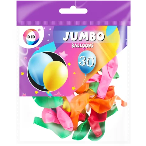DID Jumbo Balloons Assorted Colours 30 Pack