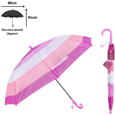DID Kids Pink Striped Umbrella & Whistle 86cm X 64cm