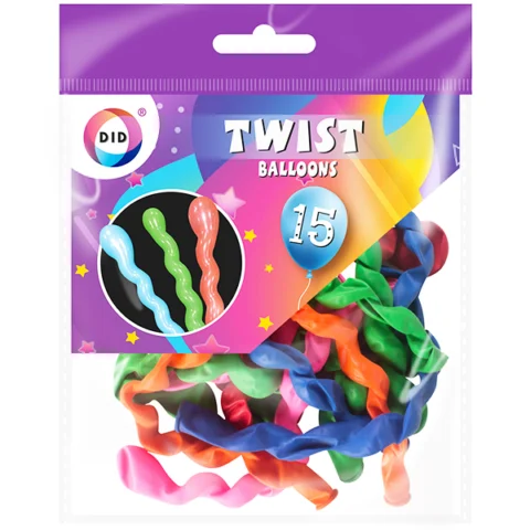 DID Twist Balloons Assorted Colours 15 Pack