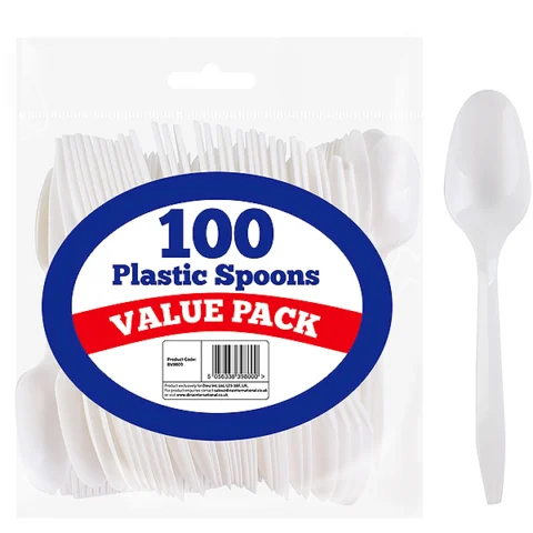 DID White Disposable Plastic Spoons 100 Pack