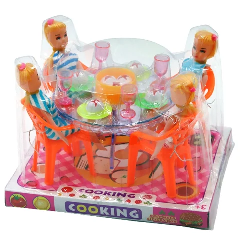 Dining Table With Dolls, Chairs & Dining Accessories Play Set