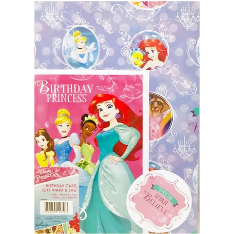 Disney Princess Birthday Card Gift Wrap Tag Set