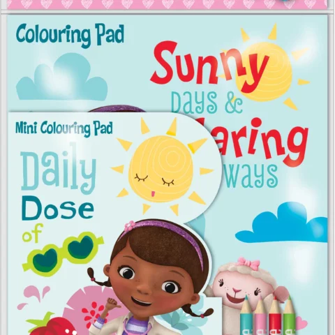 Doc Mucstuffins Play Pack With Over 30 Colouring Pages With 4 Colouring Pencils