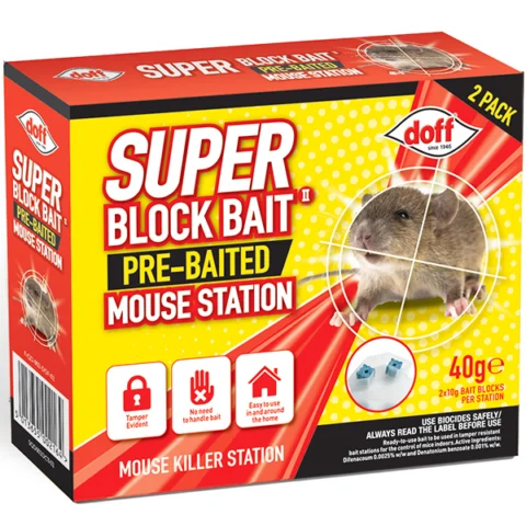 Doff Super Pre-Baited Block Bait Mouse Station 2 Pack