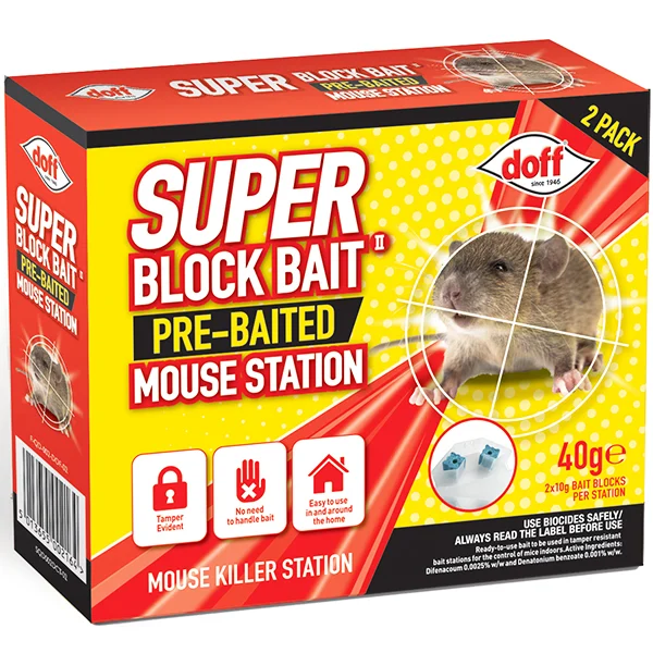 Doff Super Pre-Baited Block Bait Mouse Station 2 Pack