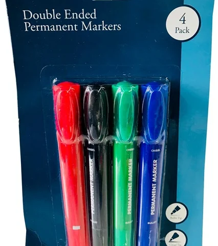 Double Ended Permanent Markers Assorted Colours 4 pk
