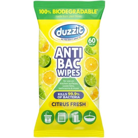 Duzzit Biodegradable Citrus Fresh Anti-Bac Wipes 60 Pack