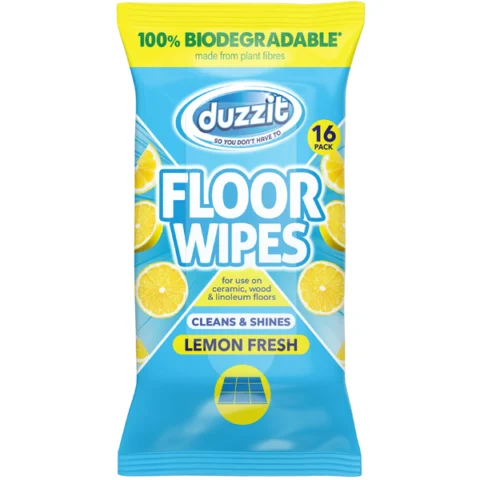 Duzzit Biodegradable Lemon Fresh Floor Wipes 16 Pack
