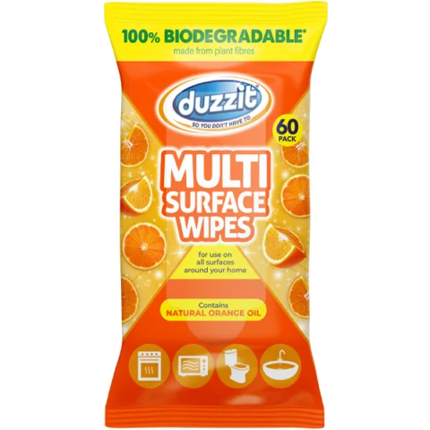 Duzzit Biodegradable Natural Orange Oil Multi-Surface Wipes 60 Pack