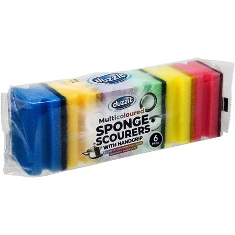 Duzzit Multicoloured Handgrip Sponge Scourers 6 Pack