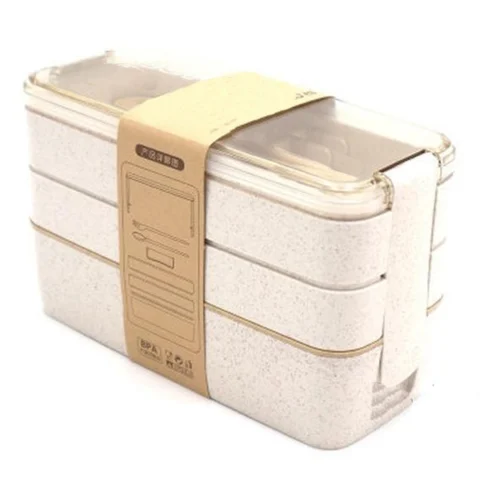 Eco Bamboo Fibre White 3 Layer Lunch Box