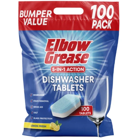 Elbow Grease 5-in-1 Action Lemon Fresh Dishwasher Tablets 100 Pack