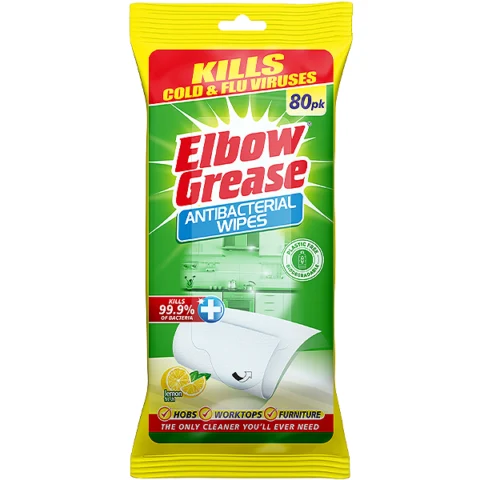 Elbow Grease Lemon Fresh Antibacterial Wipes 80 Pack